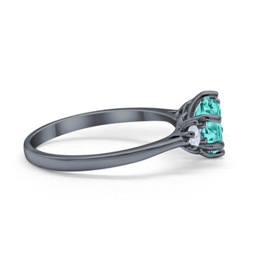 Three Stone Wedding Ring Round Black Tone, Simulated Paraiba Tourmaline CZ 925 Sterling Silver